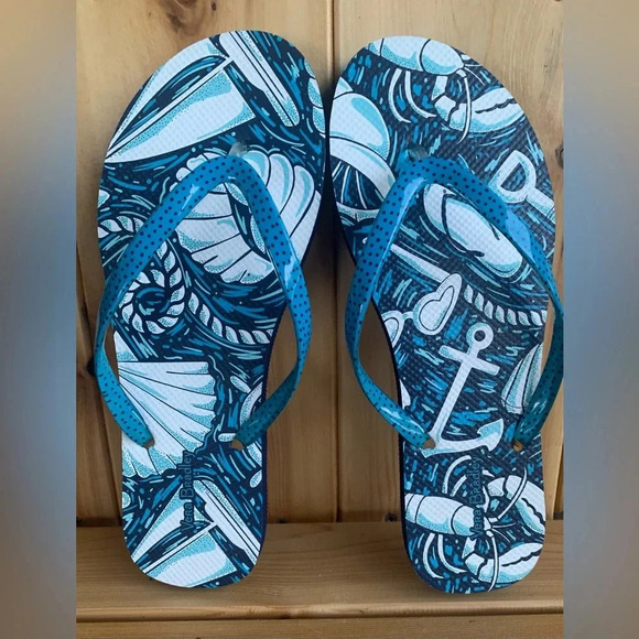 Vera Bradley Shore Enough Nautical Flip Flops Size Large 9-10 - Picture 1 of 5